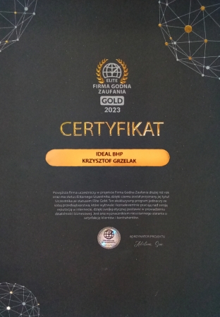 Certyfikat Firma Godna Zaufania Gold Elite 2023 r.